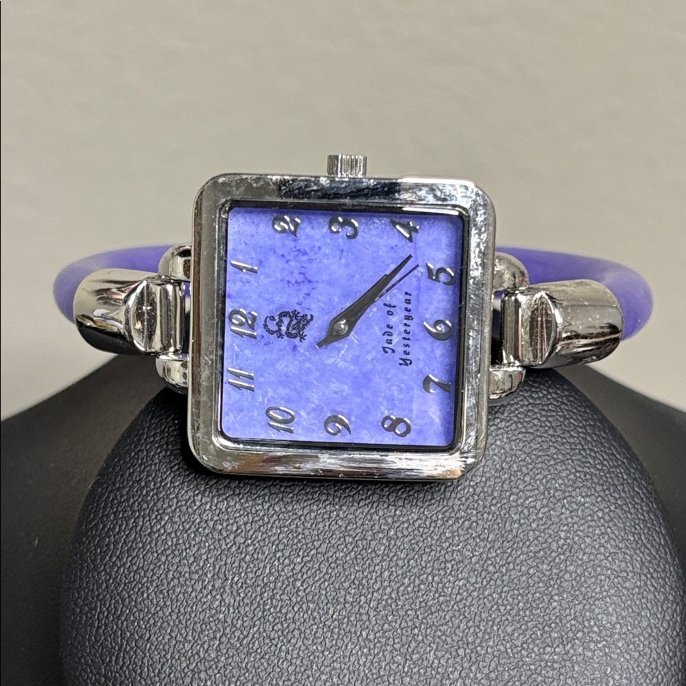 Genuine Jade of Yesteryear Purple and Silver Square Face Bangle Watch WORKING